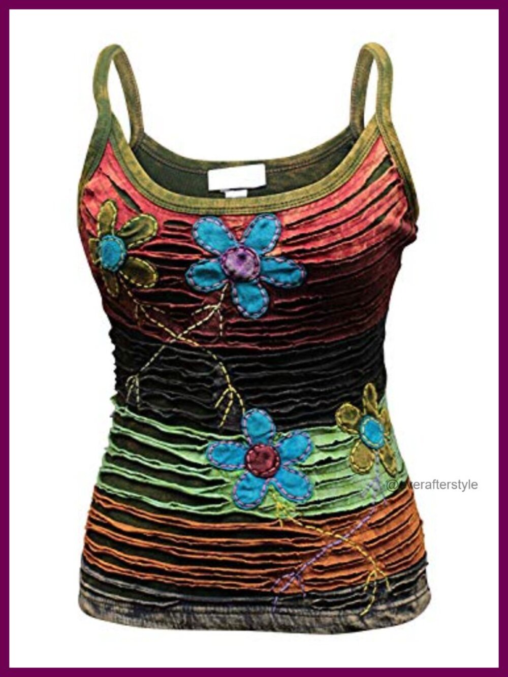 Women's Cotton Embroidered Razor Cut Tank Top Sleeveless
